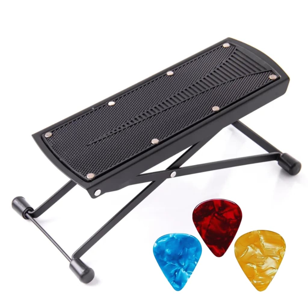 Apoio Descanso de Pé Para Violão Guitarra Viola Com Regulagem + 3 Palhetas