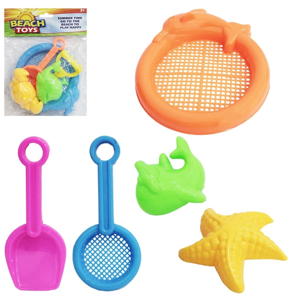 KIT PRAIA COM PA + PENEIRA E ACESSORIOS BEACH TOYS 5 PECAS