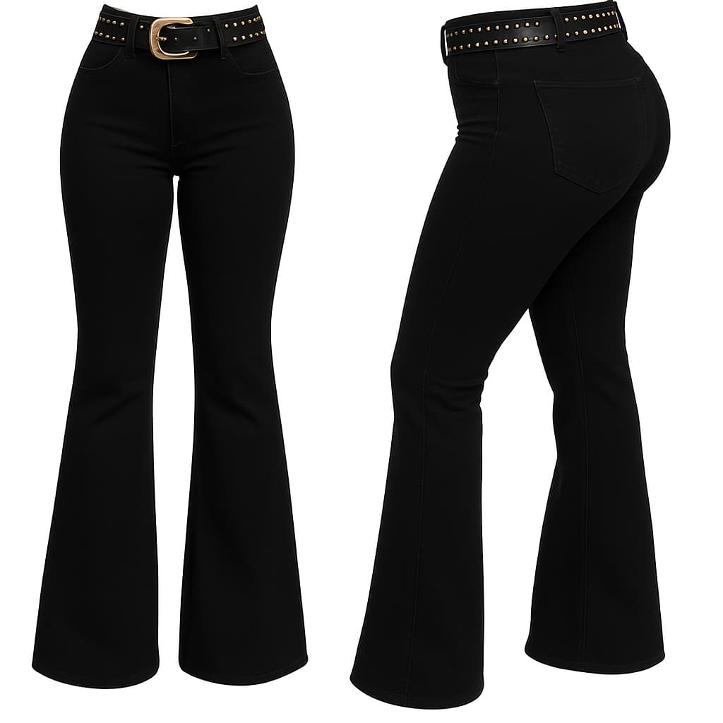 Calça Country Flare Jeans Feminina Linha Premium Preta Lisa Cintura Alta Lycra Rodeio Vaquejada West