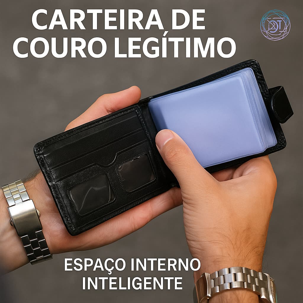 Carteira Masculina Couro Legítimo Premium | Grande, Com Fecho, Porta Moedas e Documentos — Presente Ideal