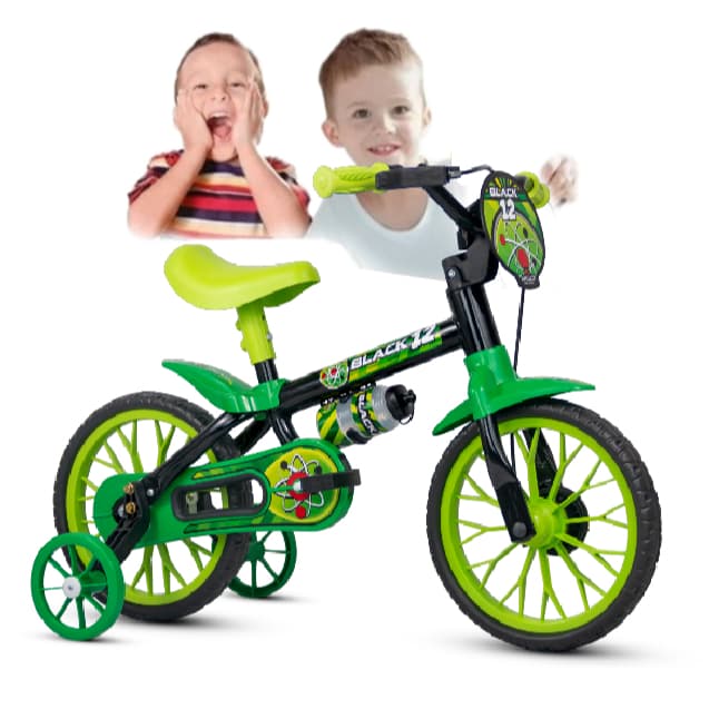 Bicicleta Infantil Nathor Black Aro 12 Menino - De 2 A 5 Anos - Até 21kg