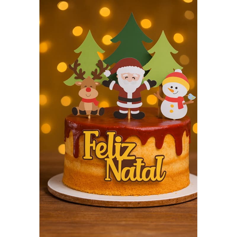 Topo de Bolo Natalino “Feliz Natal” | Topo de bolo Mesversario - Pode ser colocado outra frase