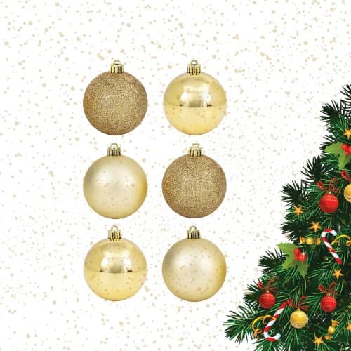 Kit Bolas de Natal Douradas para Árvore | Enfeites Natalinos 12/24/36 Unidades