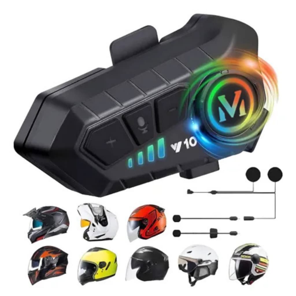 Intercomunicador Bluetooth V10 P/ Capacete Moto Com Led
