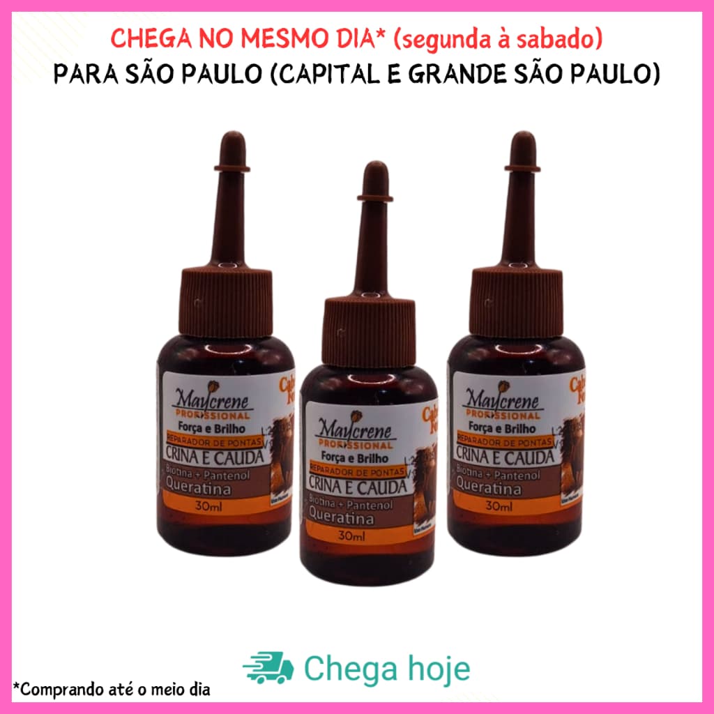 Kit 3 unidades Reparador de Pontas Crina e Cauda Biotina + Pantenol Queratina 30ml Maycrene
