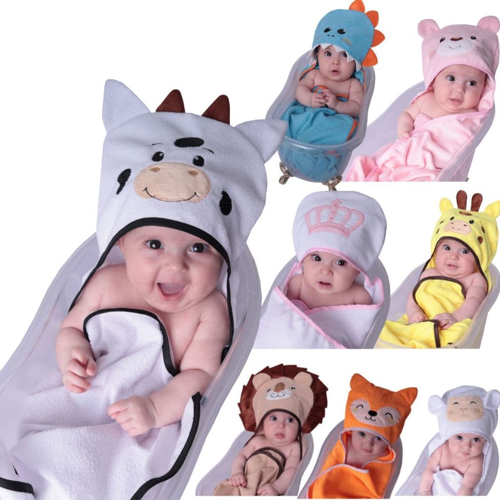 Toalha de Banho Infantil Com Capuz Para Bebê Bordada De Bichinho Divertida Menino e Menina