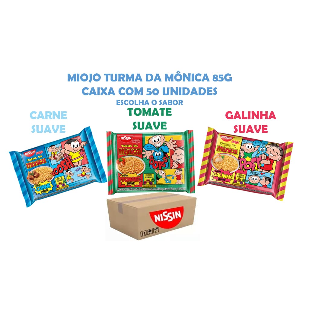 Miojo Nissin Turma da Mônica 85g - Caixa com 50 Pacotes - Escolha o Sabor