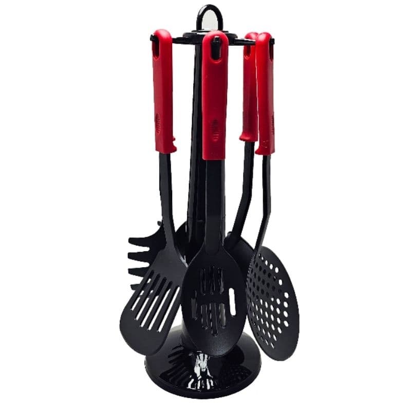 Kit Utensílios de Cozinha Com Suporte Vermelho