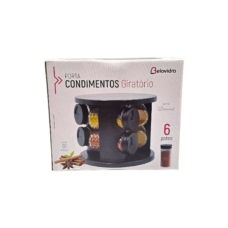 Porta Comdimentos Giratório de Vidro 6 Potes