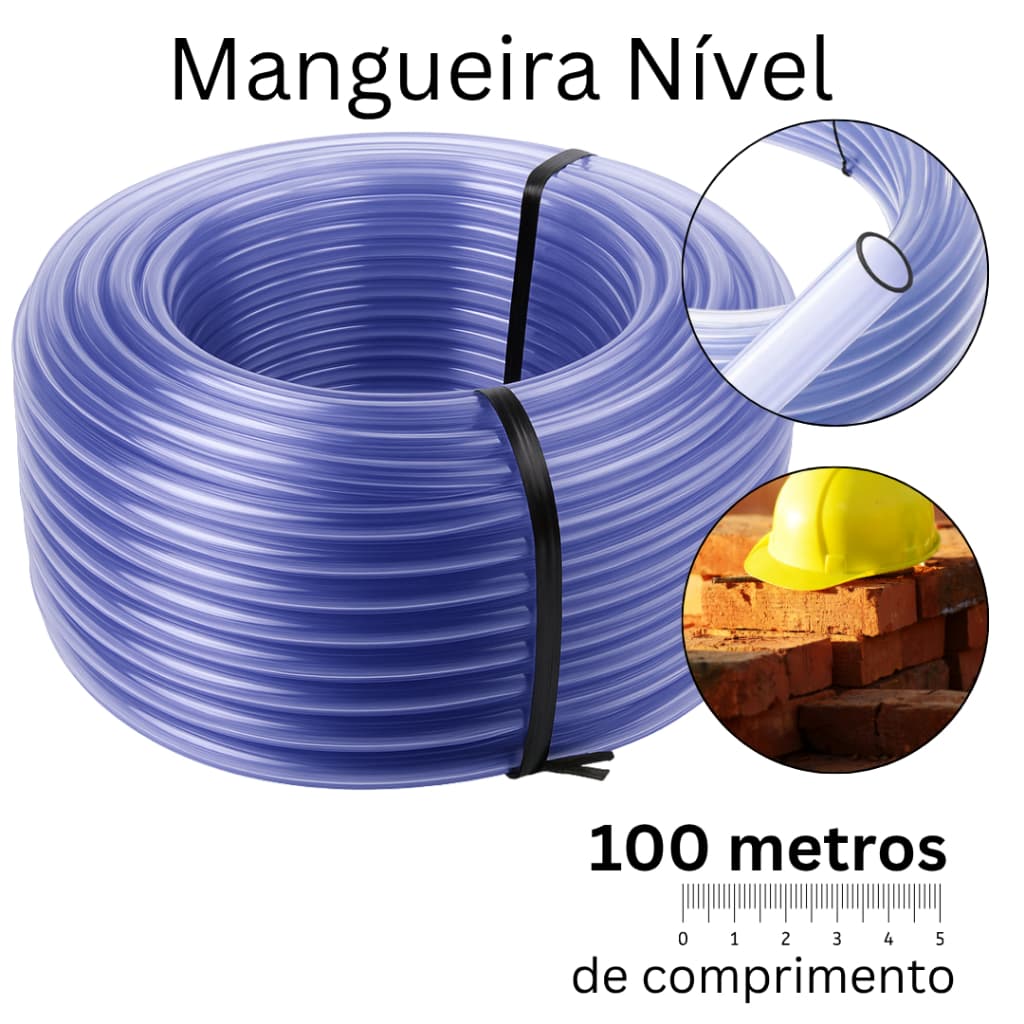 Mangueira Nivel 100m Pedreiro Silicone 5/16 Transparente Alta Precisão Construção