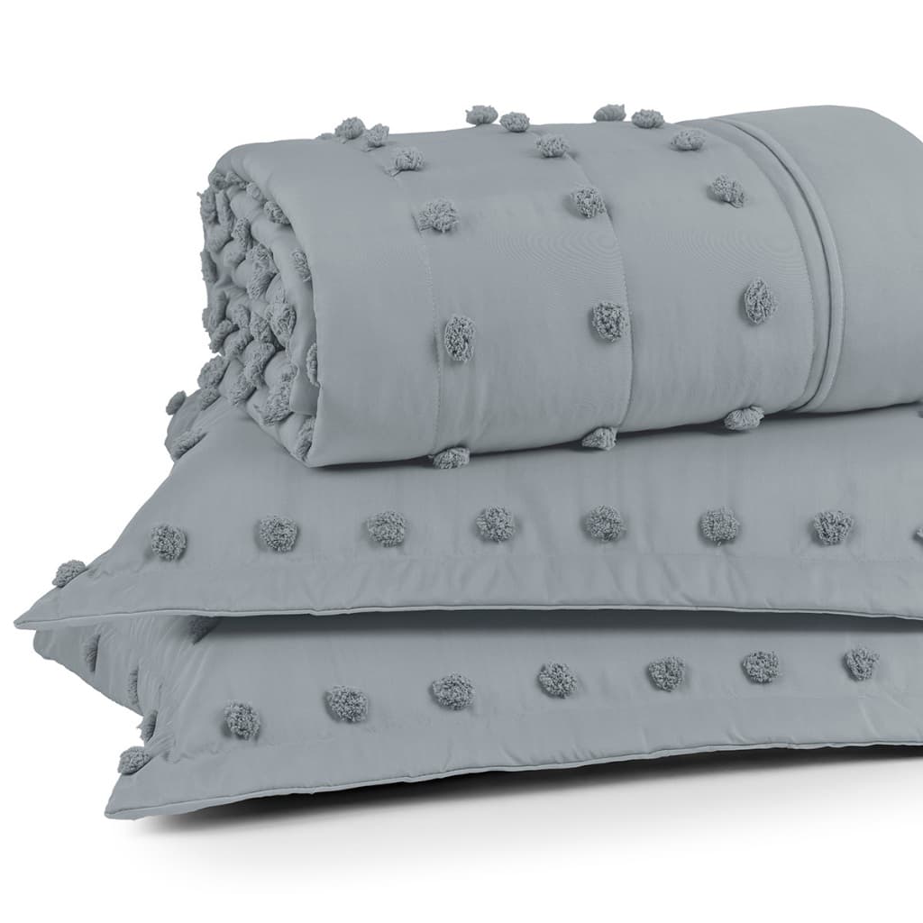 Kit Cobre Leito Colcha Casal Queen King 3 Peças 300 Fios Pompom Dupla Face C Porta Travesseiro Zíper
