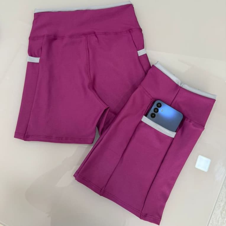 Shorts Line Feminino Bolso Lateral Roupa Fitness Academia Corrida Ciclismo Zero Transparência Cross