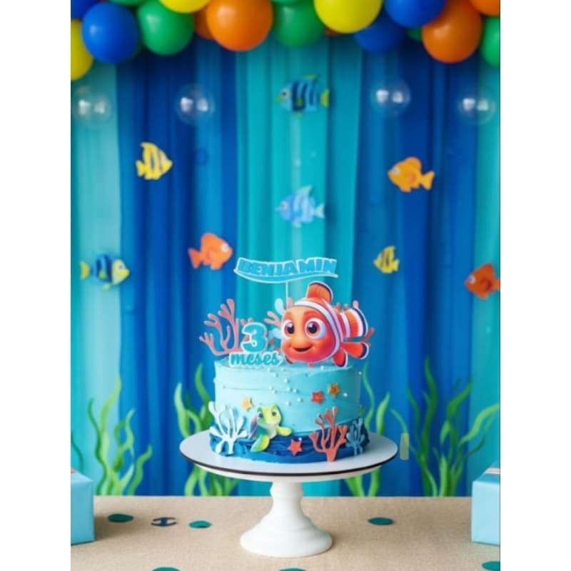 ENVIO RÁPIDO - Topo de bolo Aniversário Nemo/ Mesversário - FAZEMOS QUALQUER TEMA