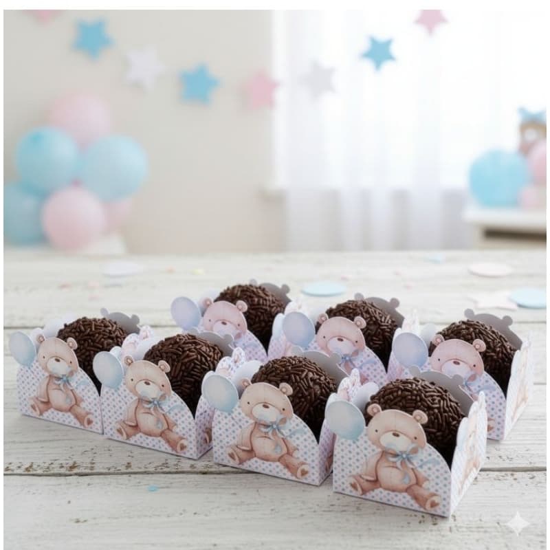 ENVIO RÁPIDO Forminha para doce 4 pétala Chá Revelação Ursinhos.