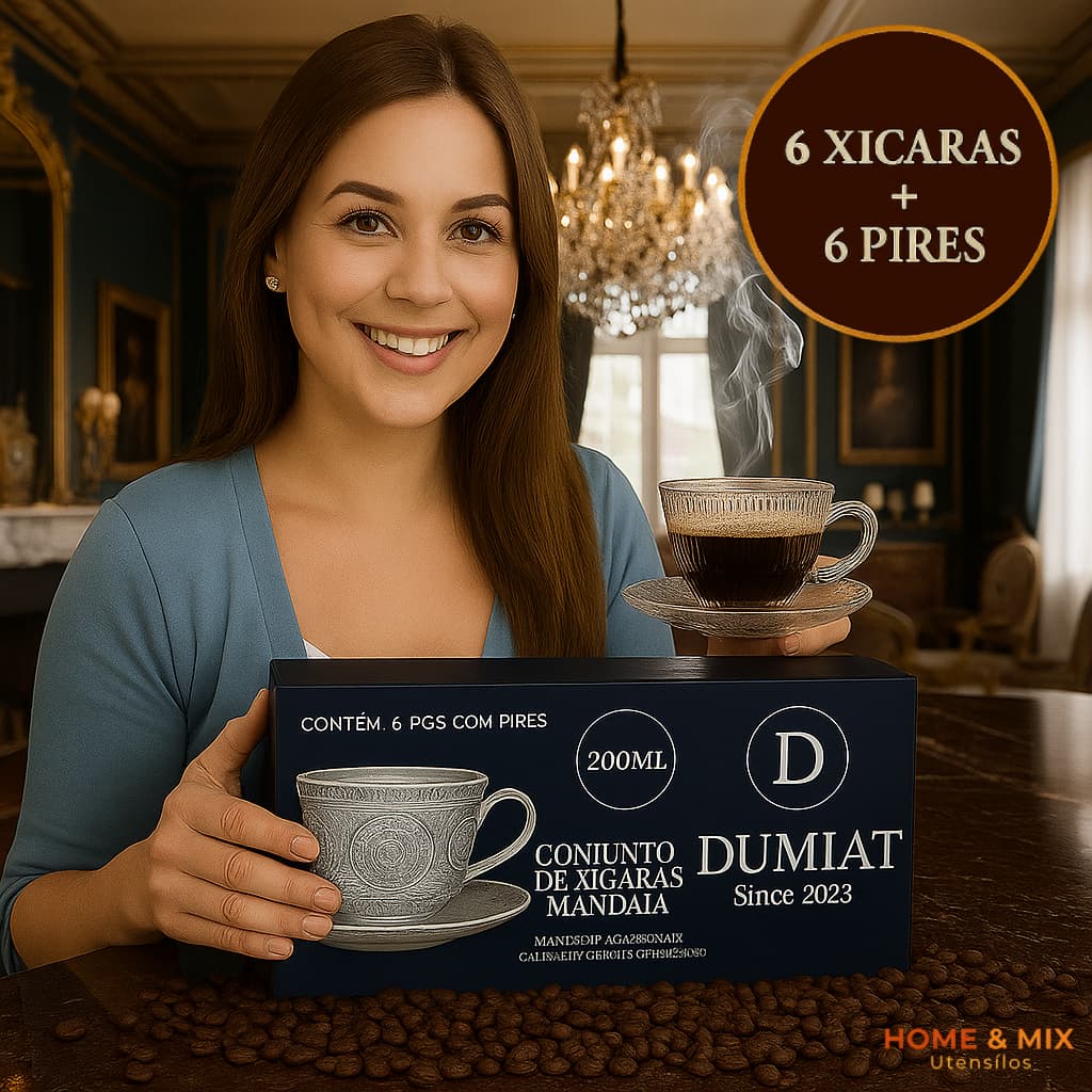 Jogo De 6 Xícaras + 6 pires De Vidro Resistente Transparente Para Chá Café 200ml Grande Decoradapresentenatal