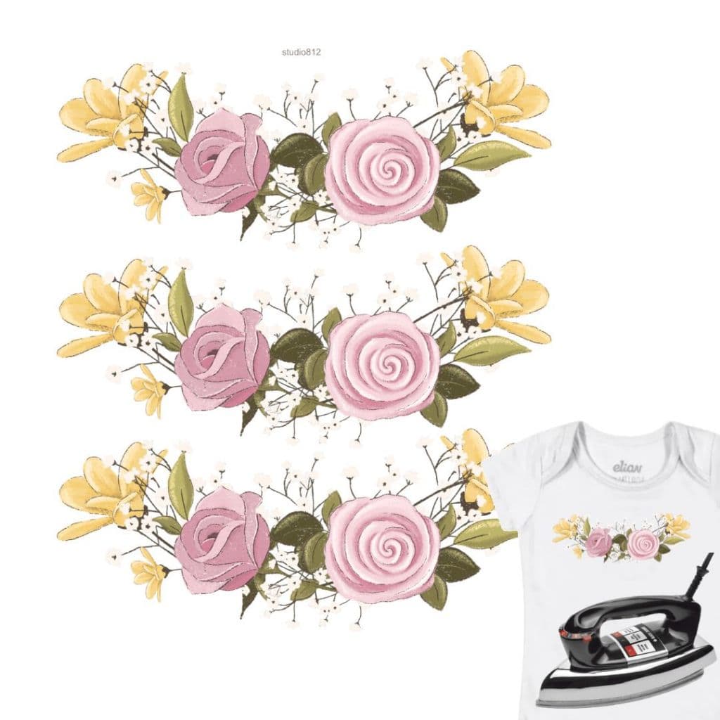 Adesivo Termocolante Flores Rosas DIY  Enxoval de Bebê, Tecido, Roupa Infantil cole com ferro de passar