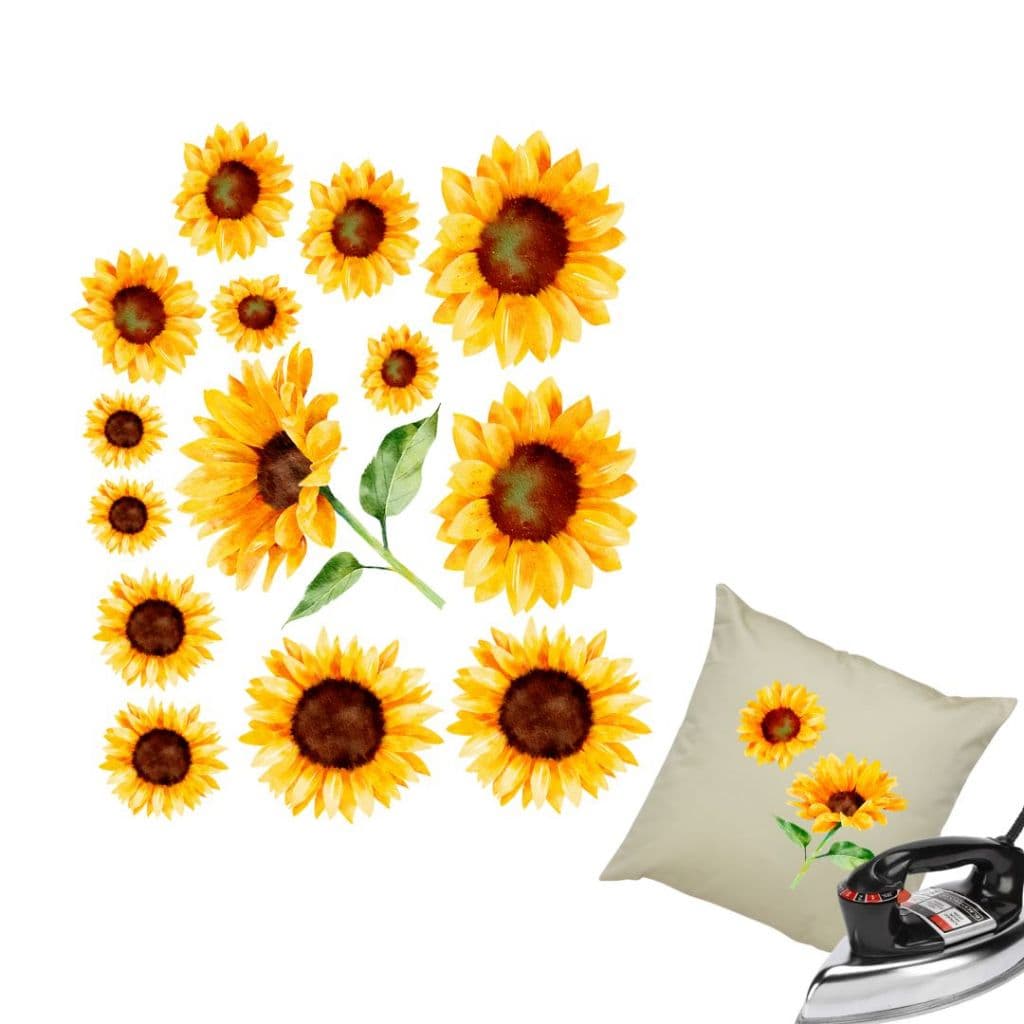 Adesivo Termocolante Girassol DIY DTF para Tecido Flores para Roupa, Bolsa, Almofada Cole com Ferro