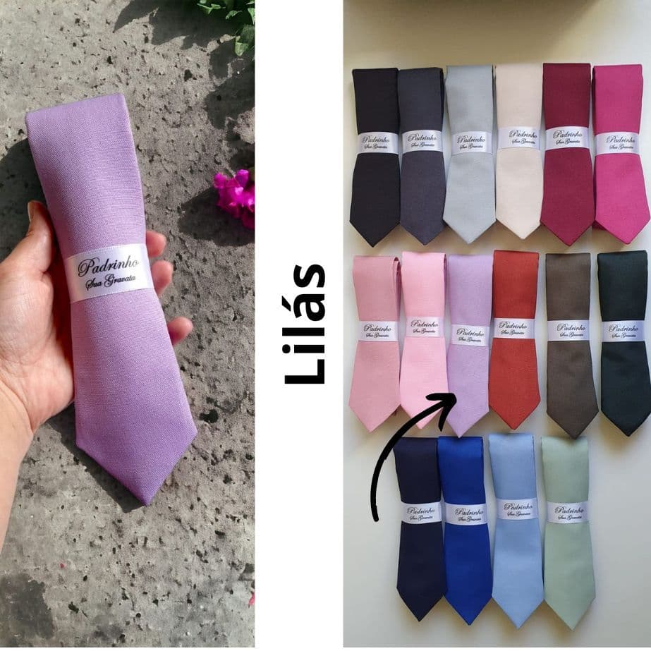 5 a 20 Gravatas Lilás Padrinho de Casamento Semi Slim Lisa com Faixa