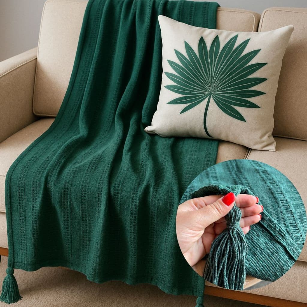 Manta Grande Decorativa Algodão  Pompom para Sofá 1,50x2,00