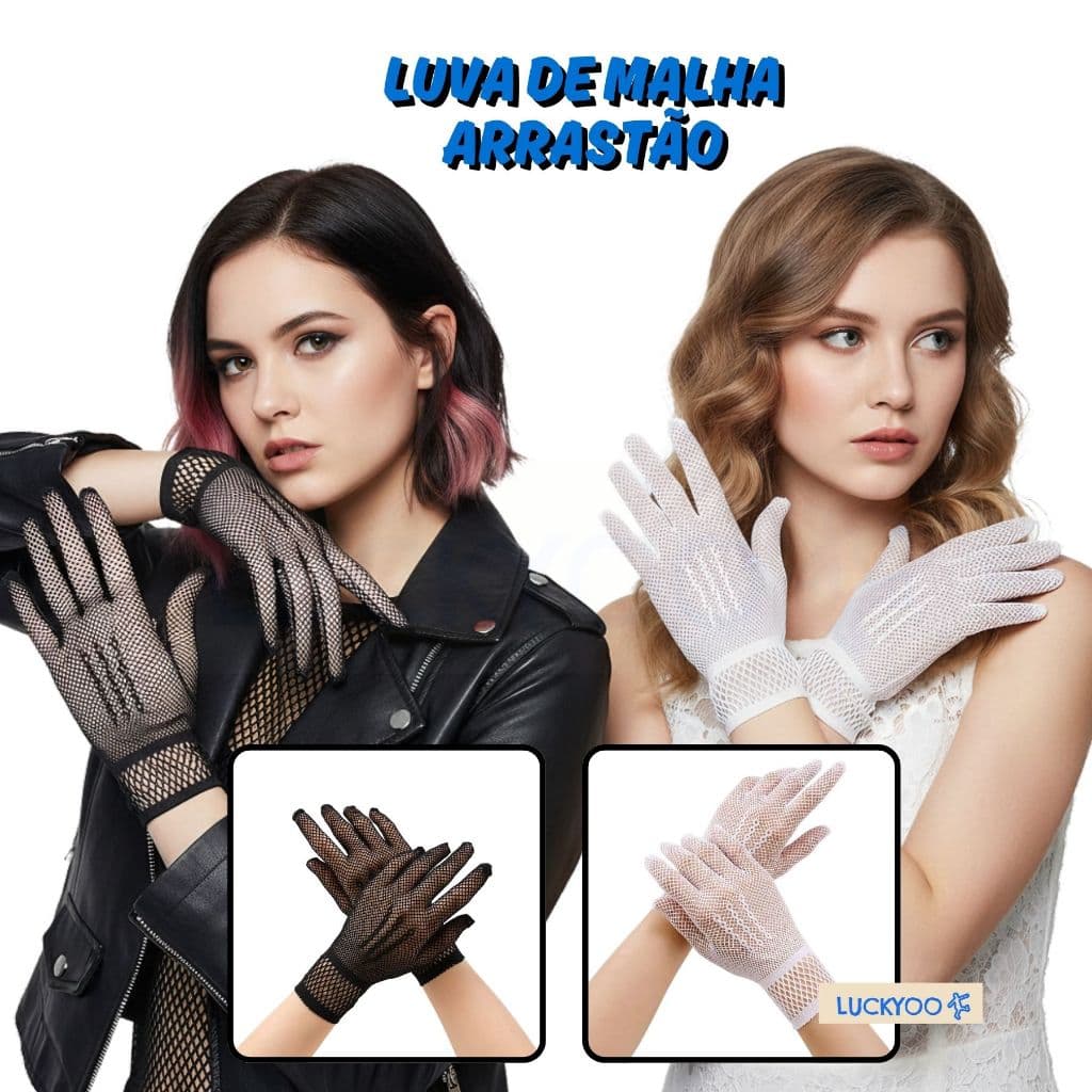 Luva Curta Malha Arrastão Acessório Gótico Vintage Retrô para Fantasia Halloween Festas Cosplay Casamento