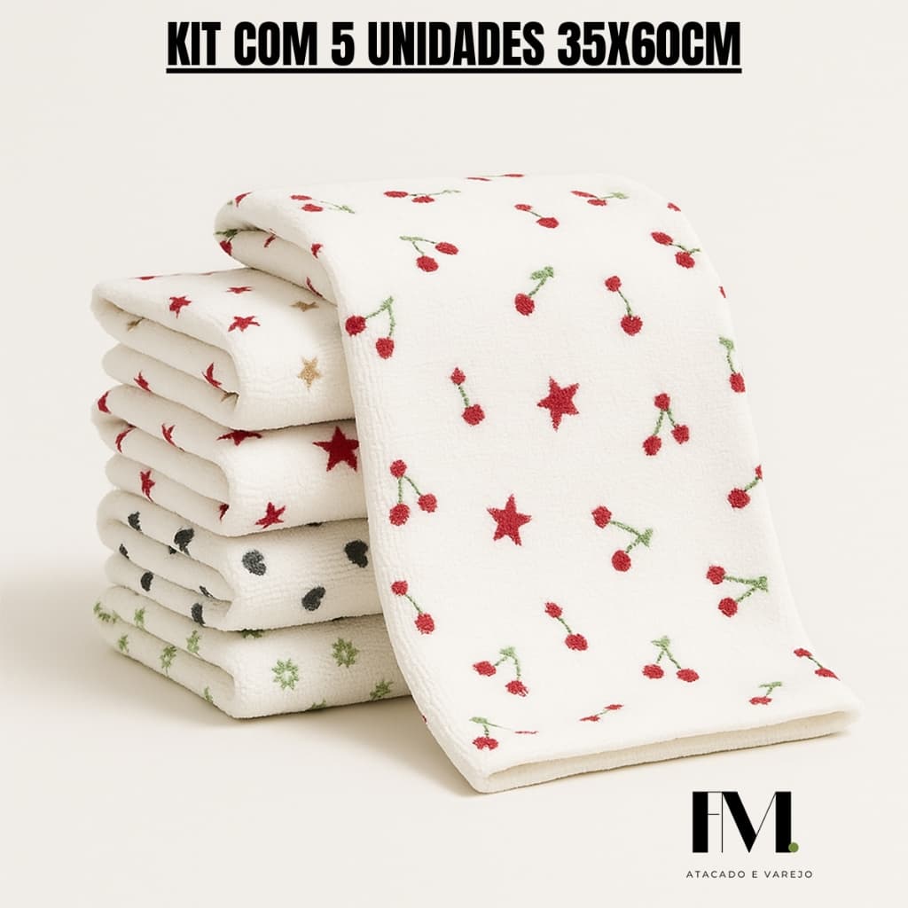 Kit 5 Panos de Copa MICROFIBRA Toalha de copa Estampada Cozinha Copa Prato 35x60