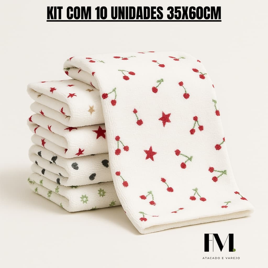 Kit 10 Panos de Copa MICROFIBRA Toalha de copa Estampada Cozinha Copa Prato 35x60