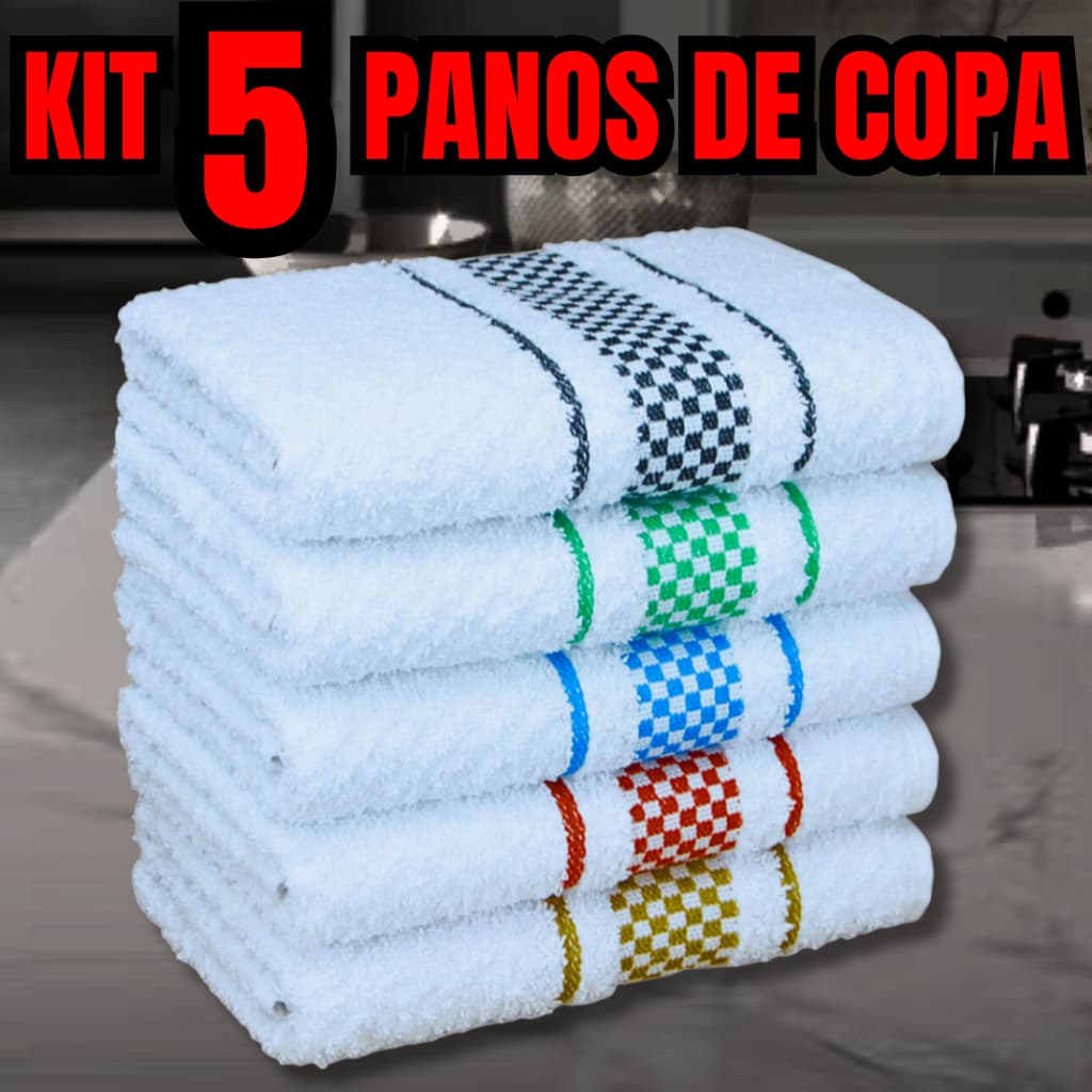 KIT 5 Panos de Prato Atoalhado Premium Jacquard 45x70 Seca bem - Toalha copa - Pano de copa