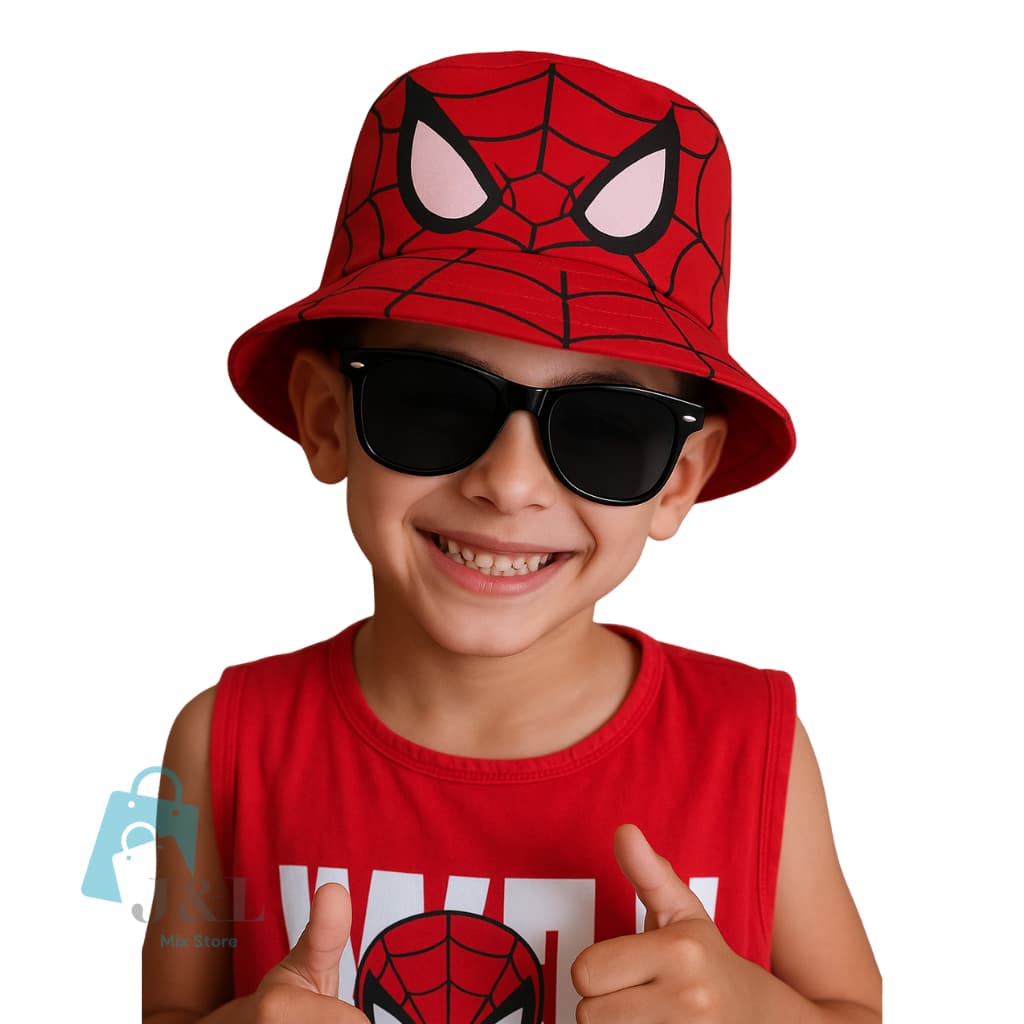 Bucket Infantil Homem Aranha Chapéu de Praia com Óculos De Sol