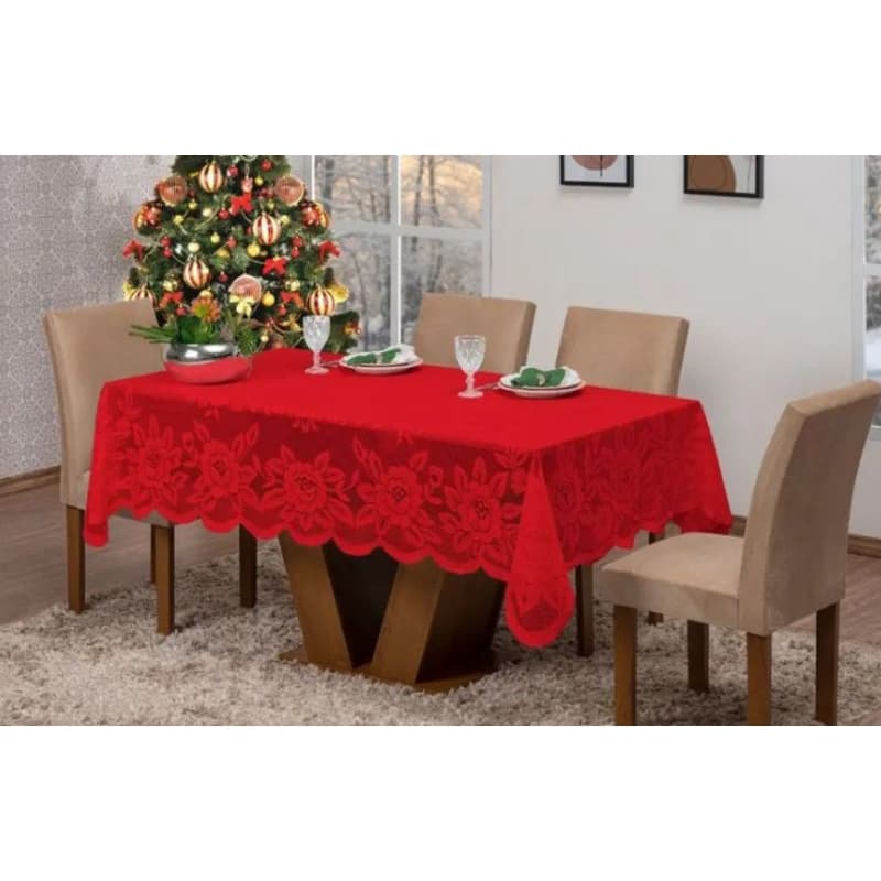 Toalha de mesa vermelha renda floral retangular Natal festa jantar sala decorativa