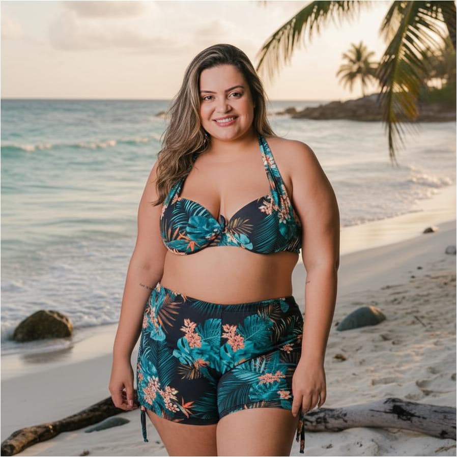 Conjunto De Biquíni Via Tropical Plus Size Short C/ Ajuste Lateral Moda Praia