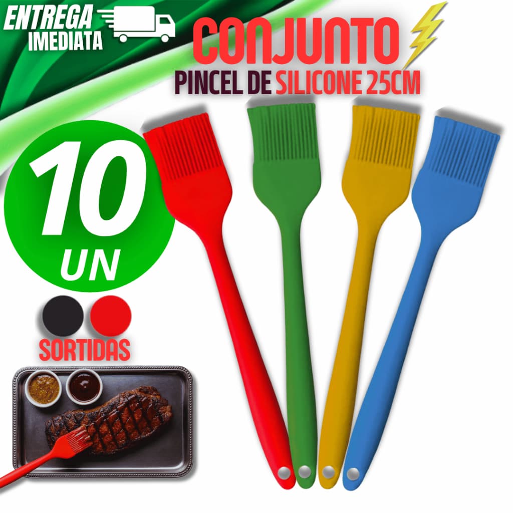 10 Unidades Pincéis Silicone Culinário 25cm Massas, Carnes, Ovos, Confeitaria, melhor desempenho