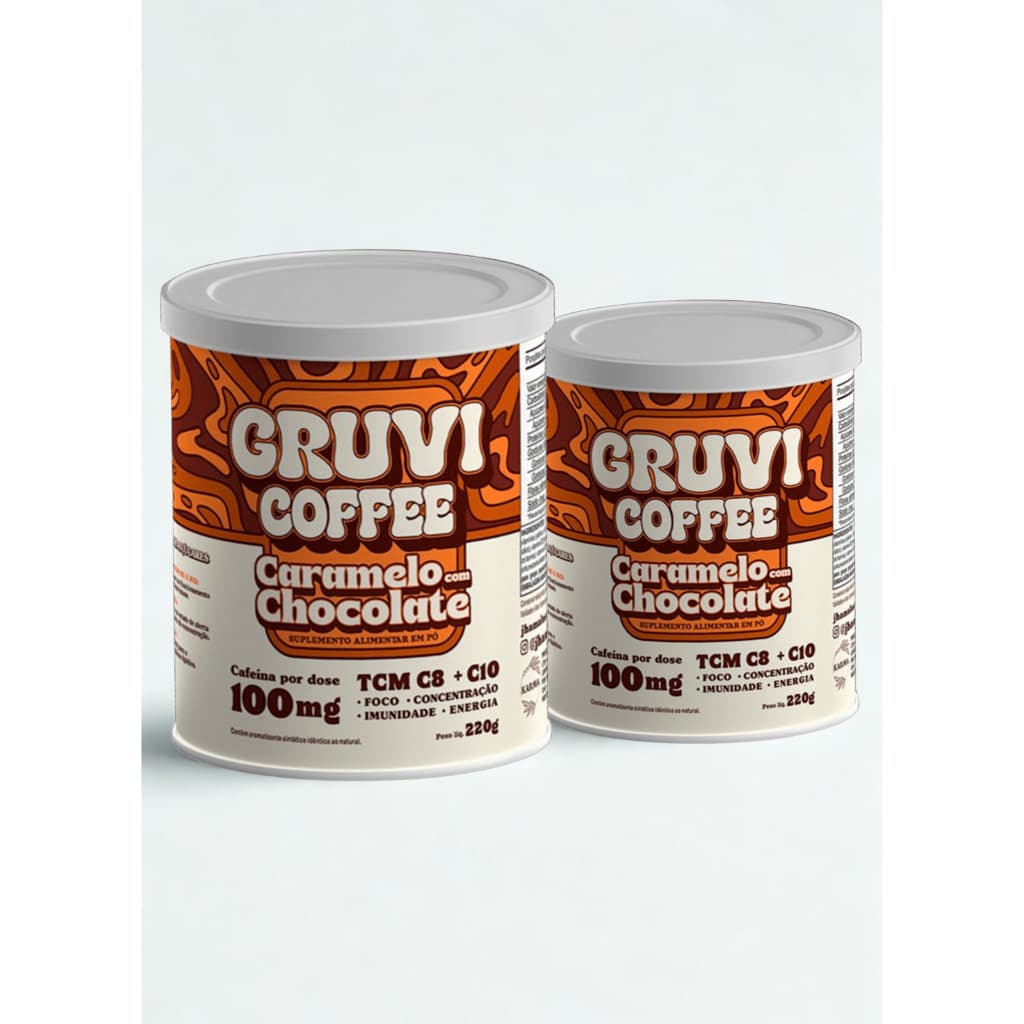 Kit  2 Suplemento Gruvi Coffee 100mg - Sabor Caramelo com Chocolate - Para Energia e Concentração