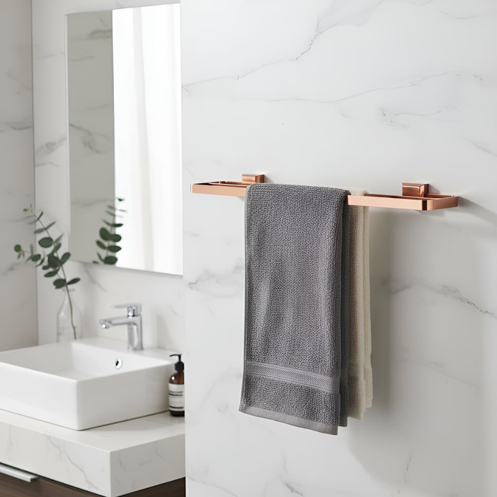 Porta Toalha De Banho Duplo Lavabo Banheiro Rose Gold