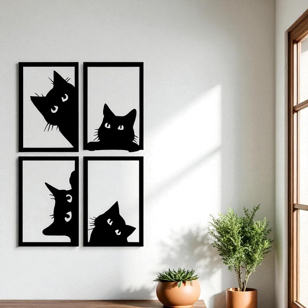 Kit Quadro Gatinhos - Gato - Felino - Decoração Pet - Sala Quarto Parede -  MDF Preto - Delicado