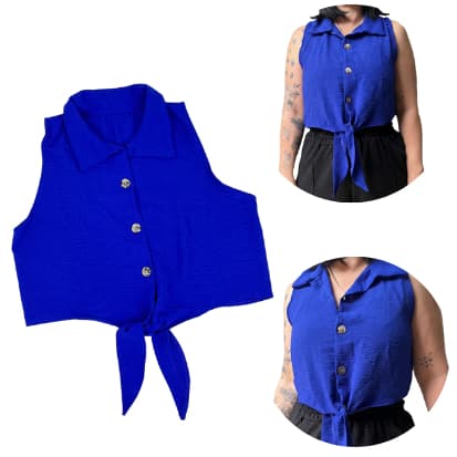 Blusa Cropped Amarração Feminina Chic Casual Com Botoes Duna