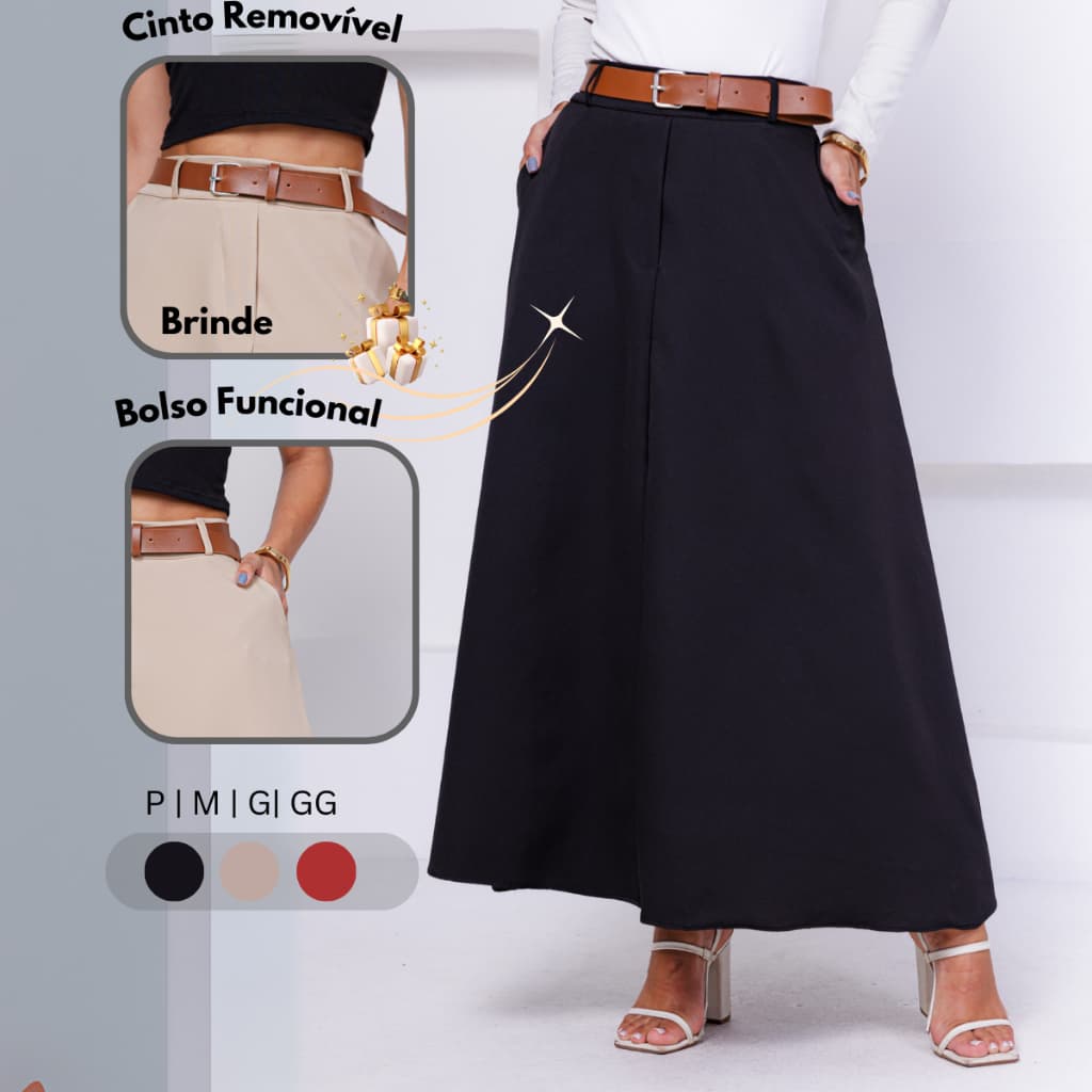 Saia COM CINTO ALFAIATARIA  MODA Feminina Moda evangélica saia longa