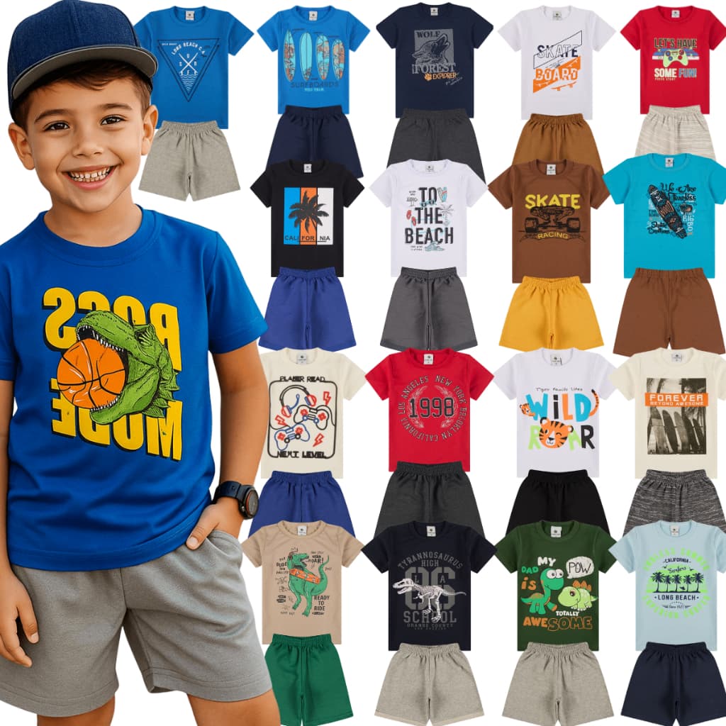 Kit Conjunto Infantil Masculino 1 ao 10 Anos | Conjunto Verão Menino Confortável | Conjuntos Infantil Masculino