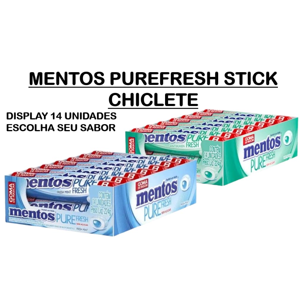 Mentos Pure Fresh Stick Chiclete Wintergreen ou Mint Caixa 14 Unidades - Escolha o Sabor