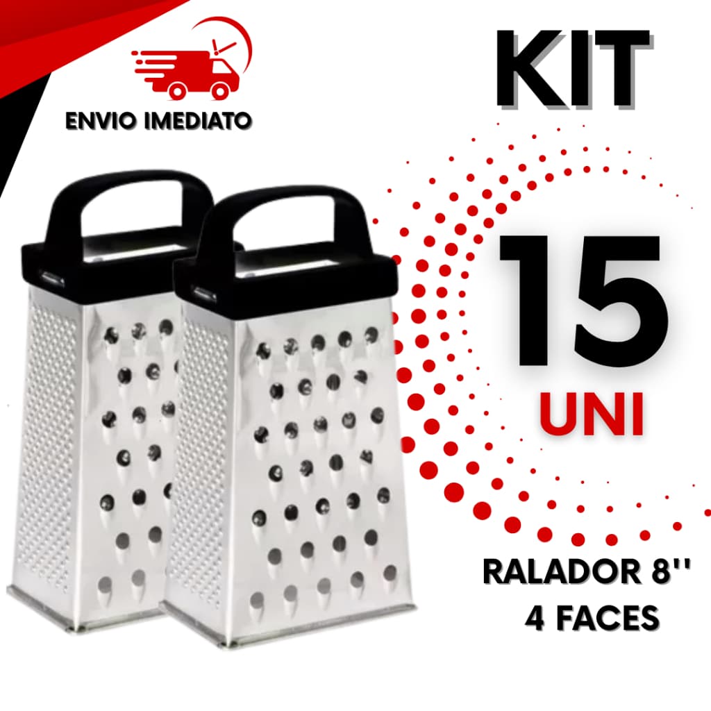KIT 15 Ralador de Legumes 4 faces INOX, queijo, para cozinha, restaurante, casa