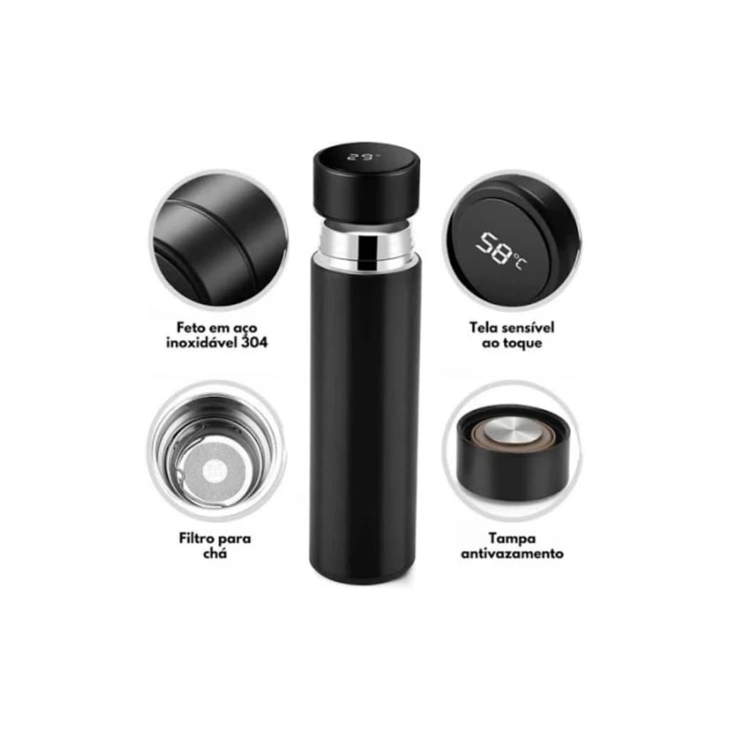 Garrafa Térmica Inteligente 500ml Inox com Display LED Touch – Mostra Temperatura