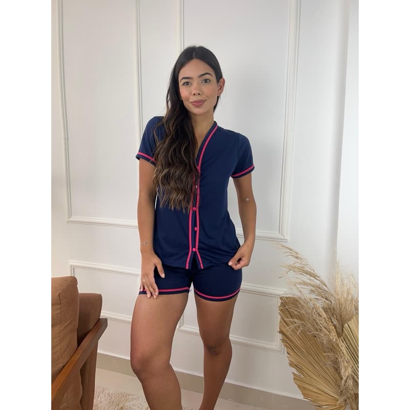 Short Dol Bloguerinha Gola V Feminino Amamentação Promoção Verão Adulto Pijama Gestante Cirurgico 5 Botões Grávida Noite