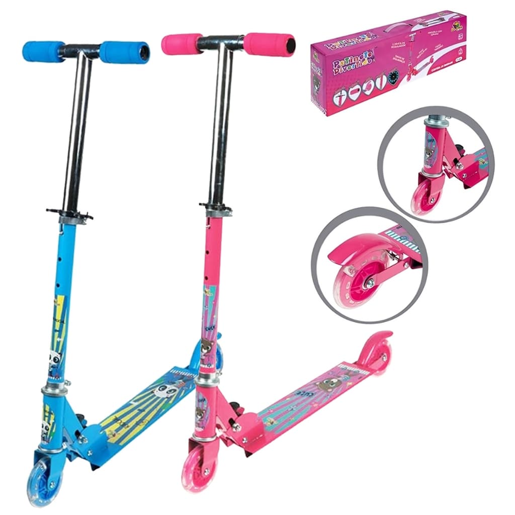 Patinete Divertido 2 Rodas C/ Luz Metal Girl Boy Menina Menino Dobrável