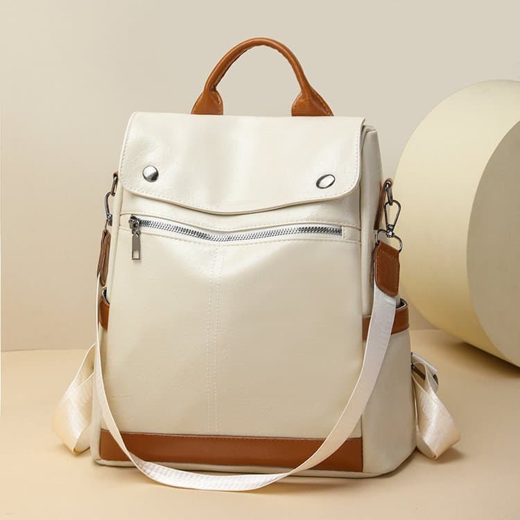 Bolsa Mochila multifuncional feminina em PU Antifurto à prova d'água para diária