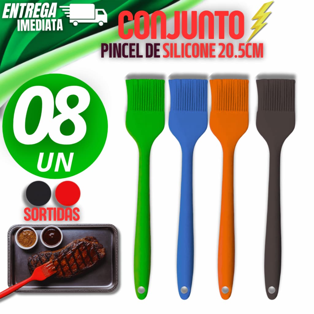 08 Pinceis Silicone Culinário 20.5cm para Massas, Carnes, Ovos, Confeitaria, com facilidade