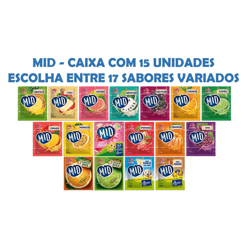 Refresco Suco Em Pó MID - Caixa Com 15 Unidades - Escolha Entre 17 Sabores