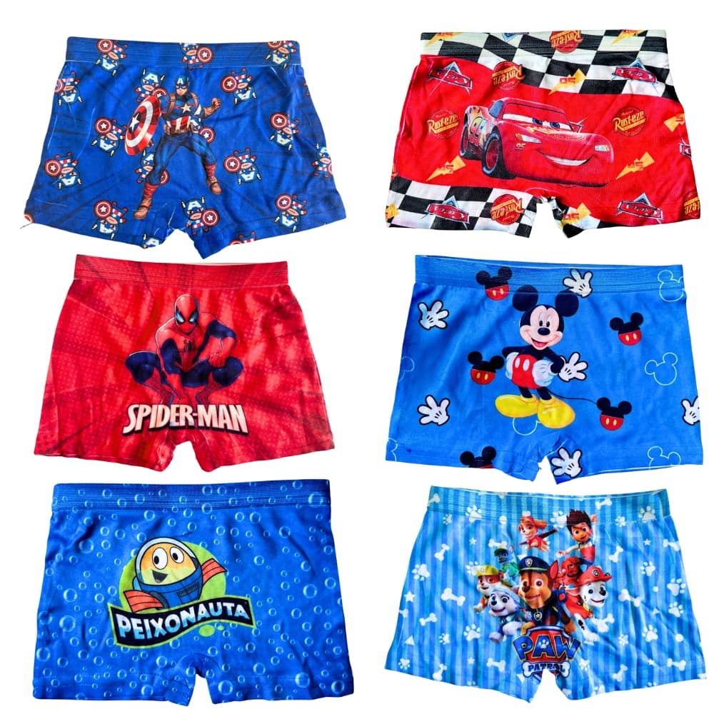 Kit com Cuecas Boxer Infantil para Meninos estampas personagens e super herois Sublimadas Confortáveis