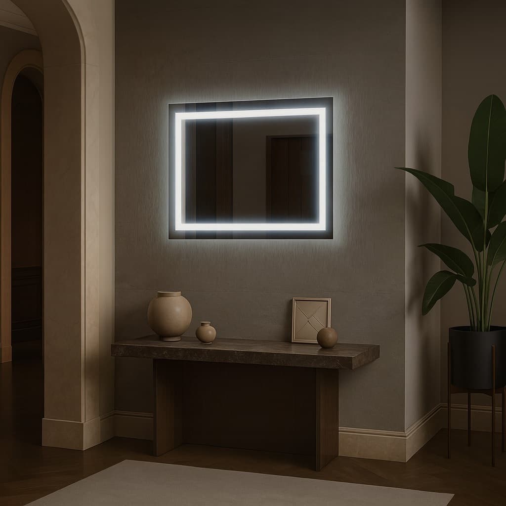 Espelho Retangular 60cm x 40cmLed Jateado Grande Decorativo Bivolt Moderno Sala Quarto Banheiro Hall Hotel 3 TONS DE LED