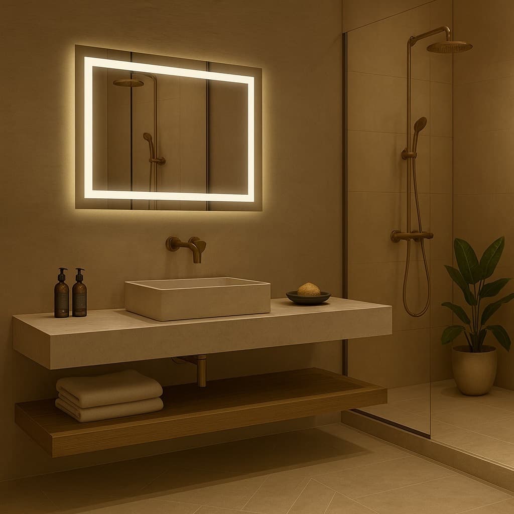 Espelho Retangular 70cm x 50cm Led Jateado Grande Decorativo Bivolt Moderno Quarto Banheiro Hall Hotel 3 TONS DE LED