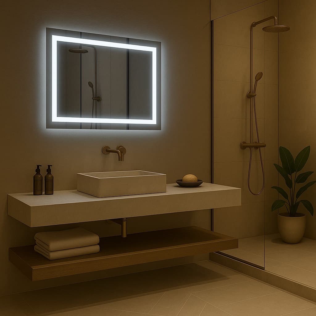 Espelho Retangular 80cm x 50cm Led Jateado Grande Decorativo Bivolt Moderno Sala Quarto Banheiro Hall 3 TONS DE LED
