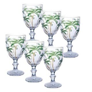 Conjunto Jogo kit 06 Taças Cristal Palm Tree Coqueiro 350 Ml Presente de Luxo